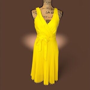 Eva Franco Yellow Sleeveless pleated tie waist Dress